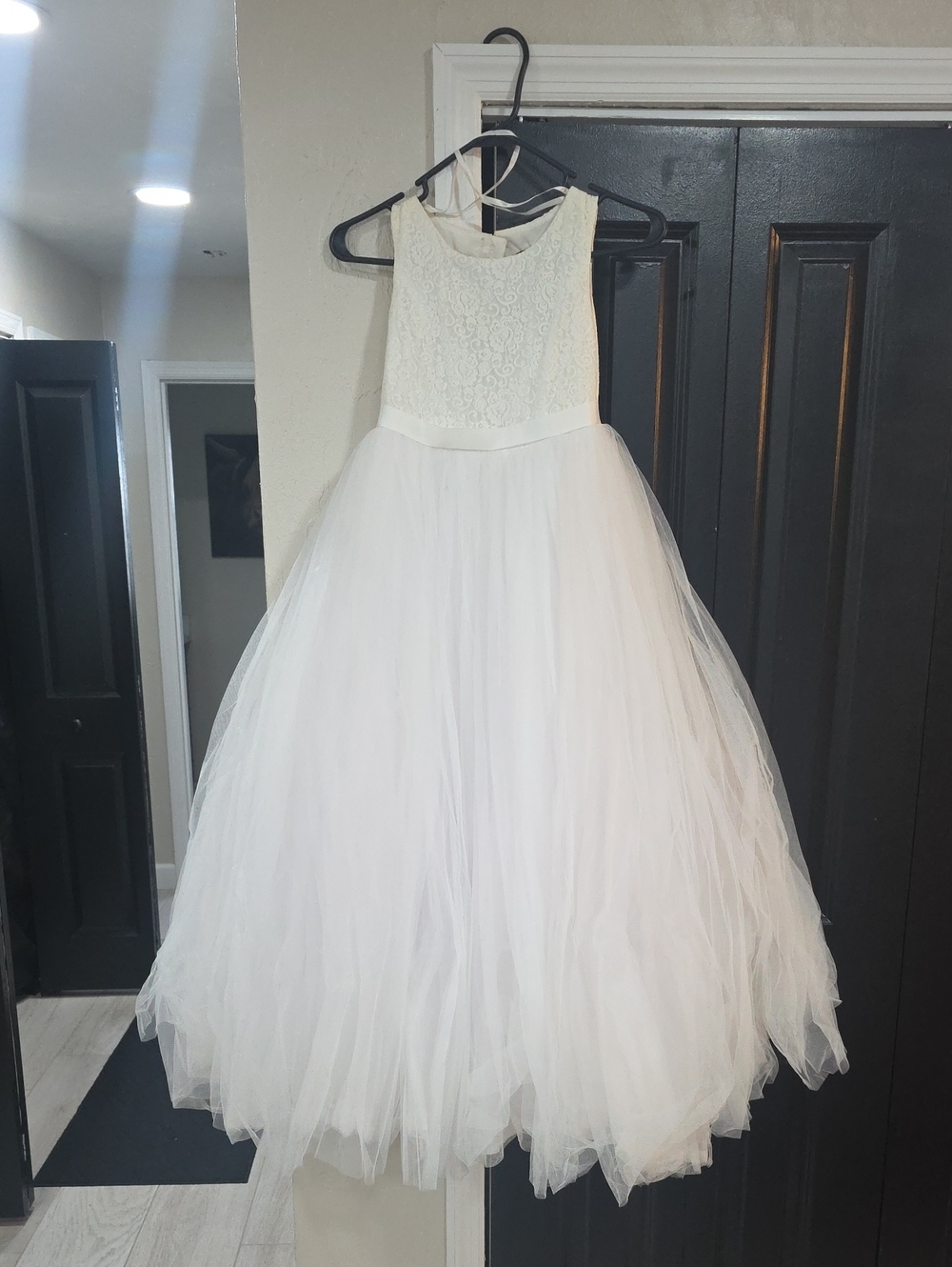David's Bridal White Lace & Full Tulle Flower Girl Dress